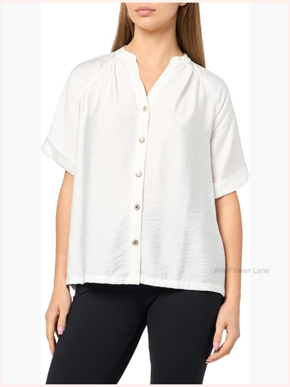 Short Sleeve V-Neck Blouse - Relaxed Fit Rayon Tunic